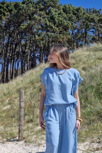 Blusa denim de rayas azul