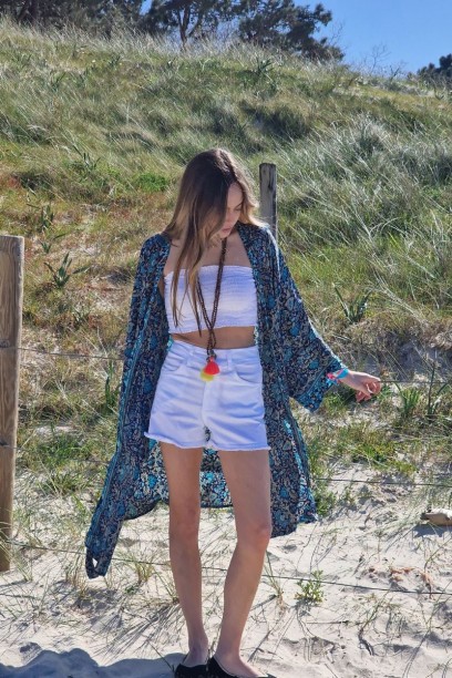Kimono largo estampado con...