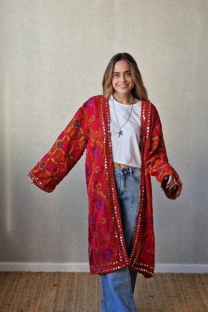 Kimono reversible rojo con...