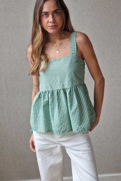 Top tirantes de vichy verde