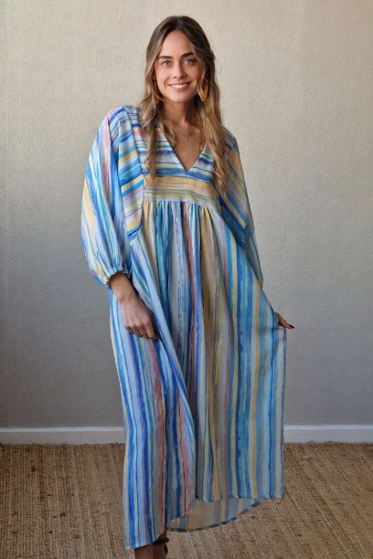 Vestido largo de rayas azul