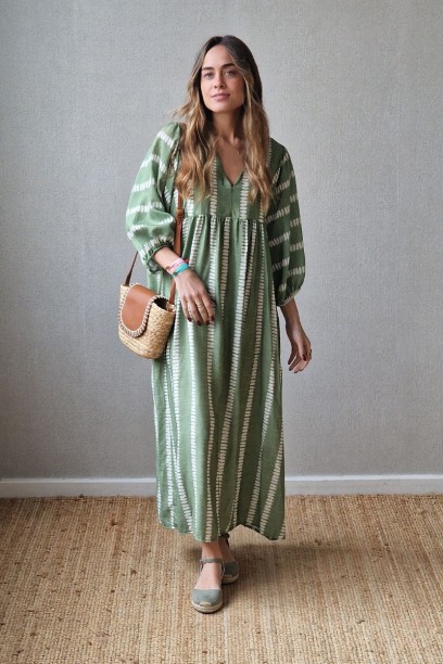 Vestido largo ikat verde...
