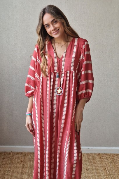 Vestido largo ikat coral