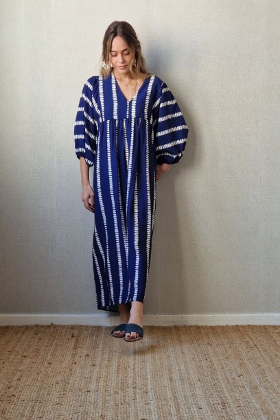 Vestido largo ikat azul marino
