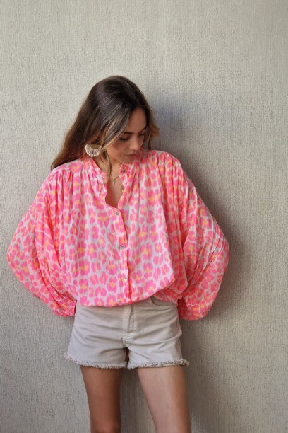 Blusa de leopardo flúor Fucsia