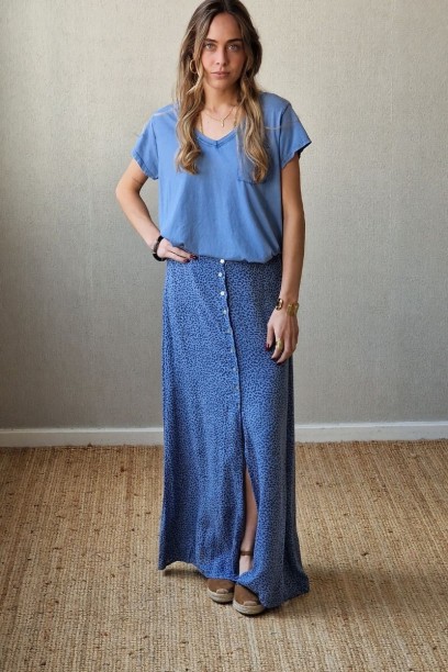 Falda larga animal print azul