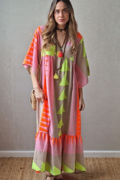 Vestido estampado flúor beige