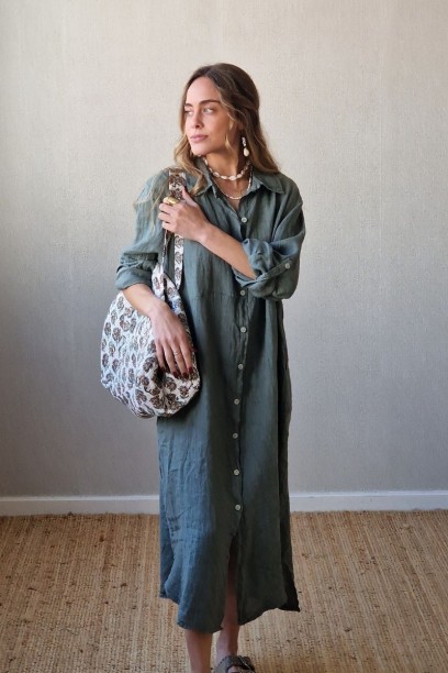Vestido camisero de lino...
