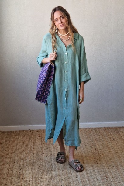 Vestido camisero de lino verde