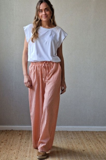 Pantalón cuadros naranja