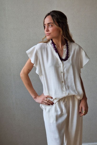 Blusa mezcla con lino crudo