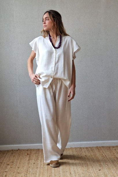 Pantalón mezcla con lino crudo