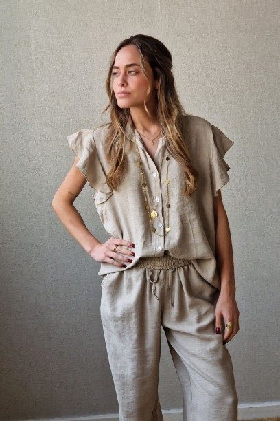 Blusa mezcla con lino topo